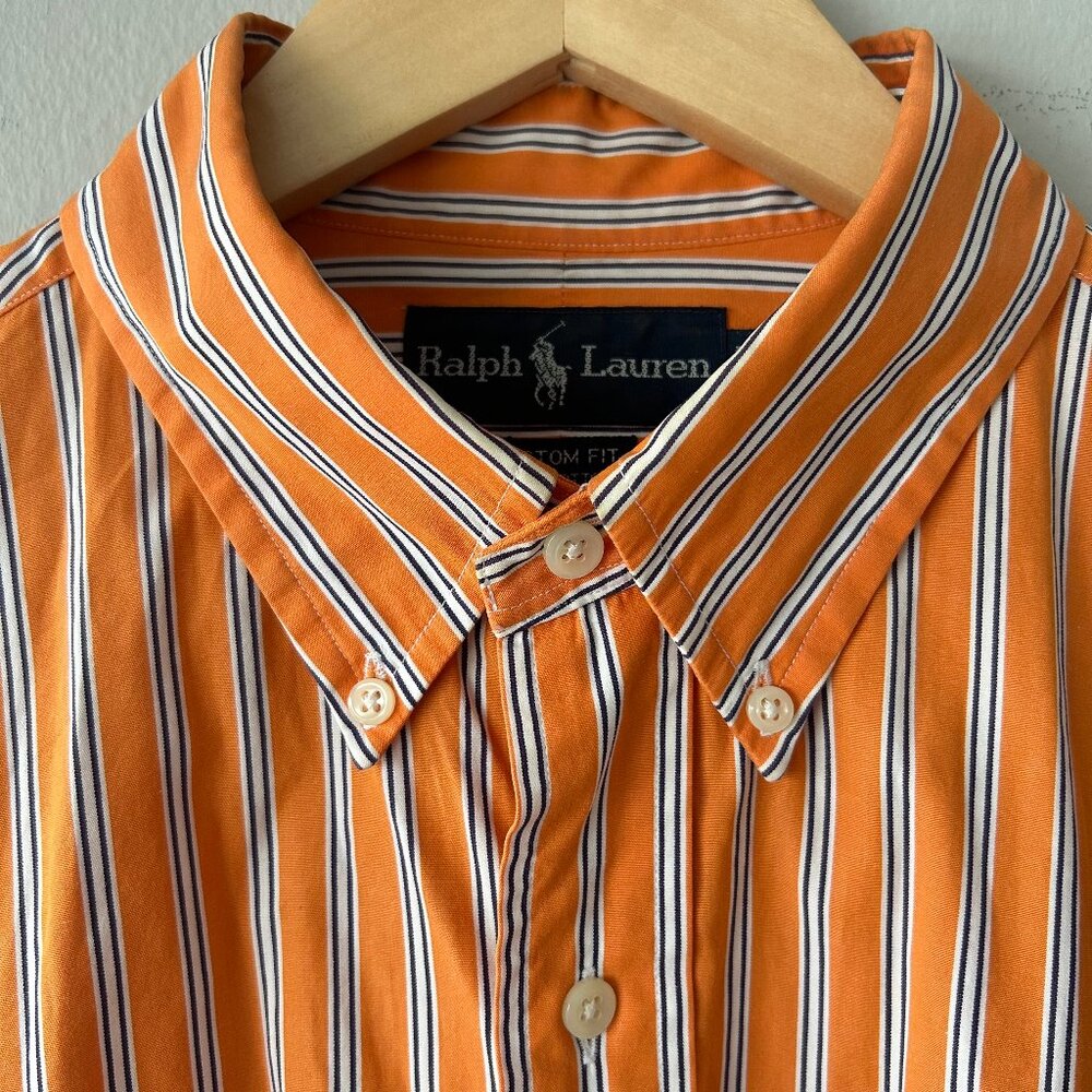 Ralph Lauren Striped Button Down Shirt Polo Men's L Orange White - Picture 2 of 5